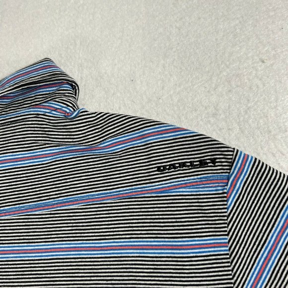 Oakley Sunglasses Men's Large Black White Blue Red Striped Short Sleeve Polo - Picture 10 of 12
